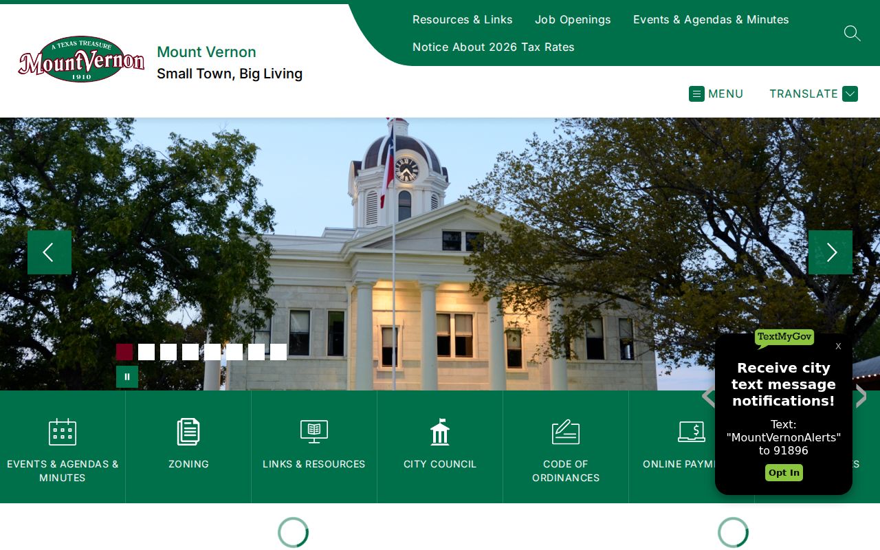 Mount Vernon warrant records reference showing the city's official municipal services page