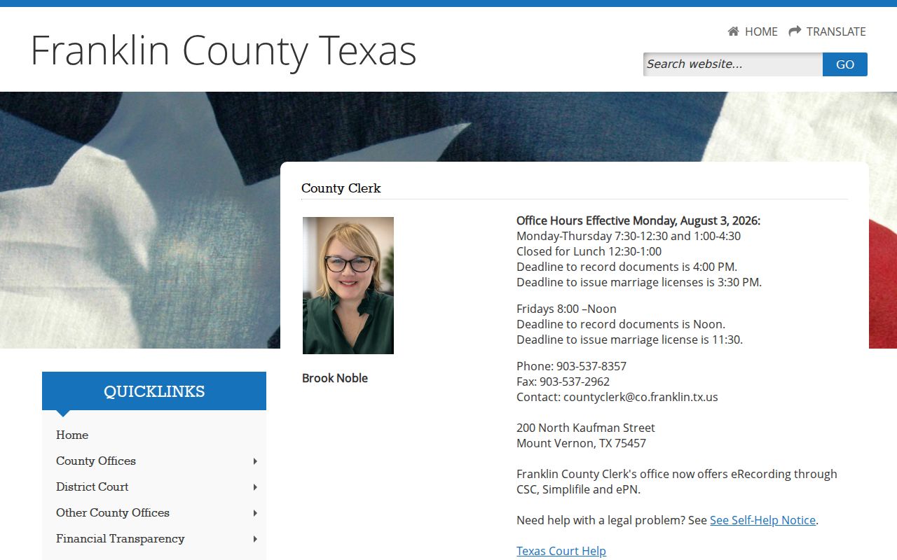 Franklin County warrant search reference showing the County Clerk public-records page